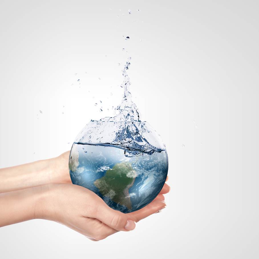 Globe in human hand against blue sky. Environmental protection concept. Elements of this image furnished by NASA-1